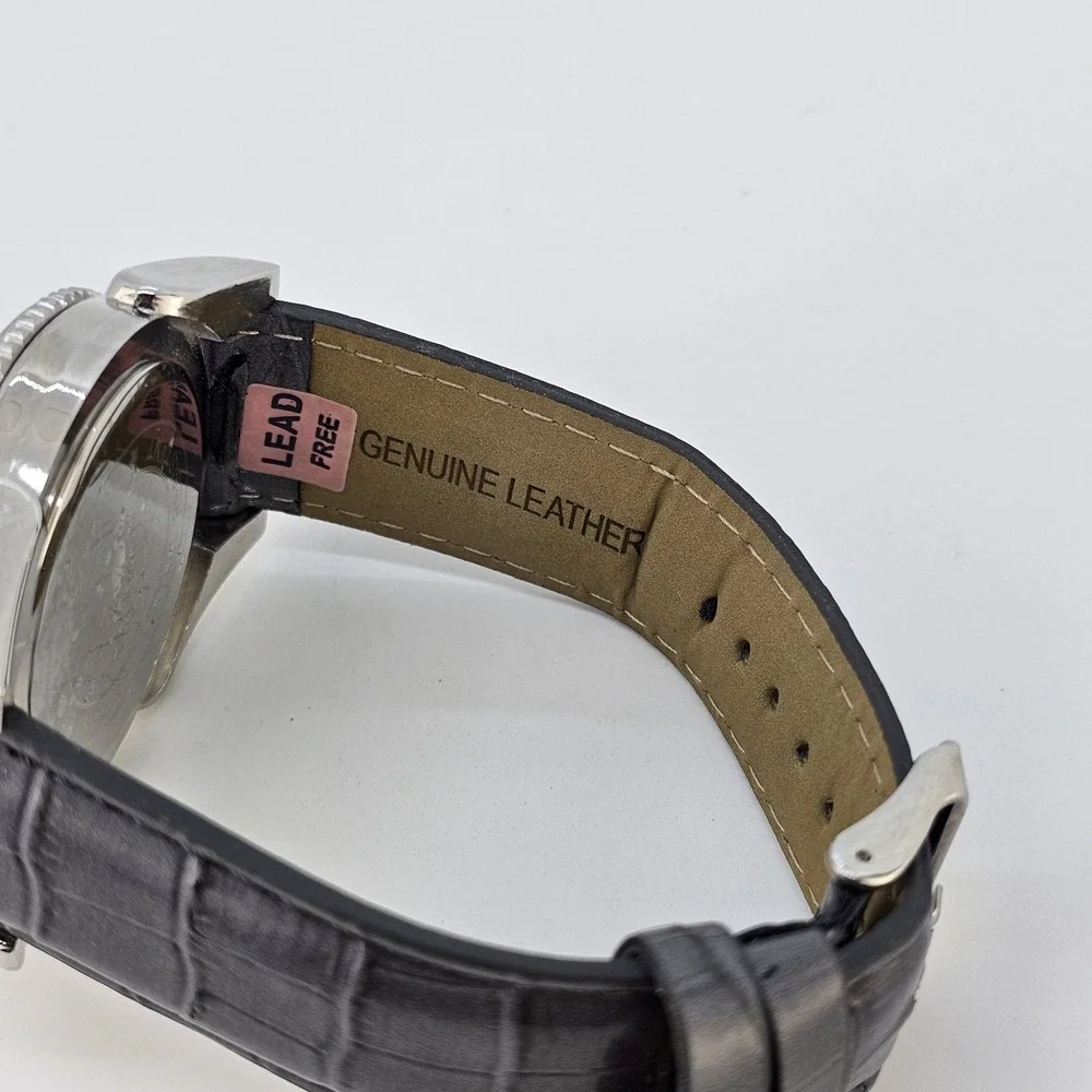 Narmi Unisex Analog Watch 45MM Dark Gray Dial Faux Leather Bands New Battery‎